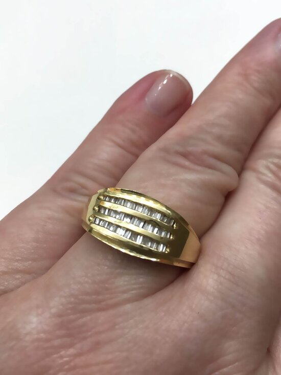 Men's 14K YG Hand Assembled Custom Made Baguette Diamond Ring - Picture 1 of 10